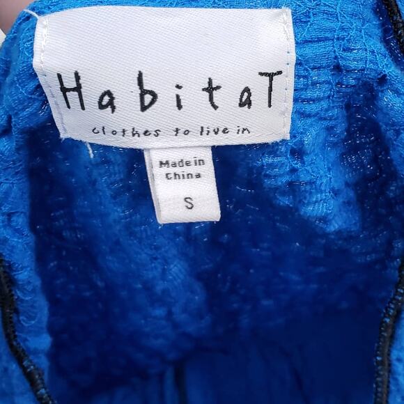 Habitat Sky Blue Textured Cotton Jacket Black Trim Button Front Size S - Picture 10 of 10